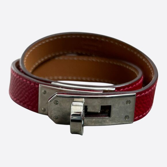 Hermes Red Epsom & Palladium Hardware Kelly Double Tour Bracelet